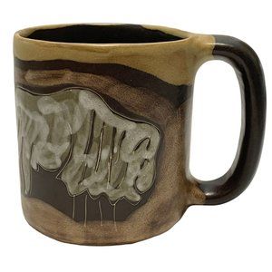 Mara of Mexico Brown Stoneware Coffee Mug Tea Cup Buffalo Cow Bravery Strength